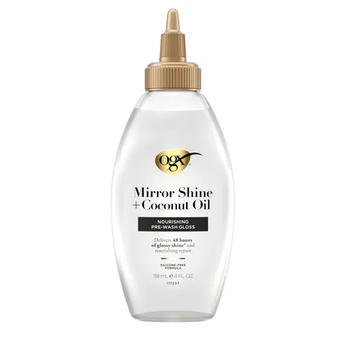 Vista 4 de OGX Mirror Shine + Aceite de Coco Nutritivo Prelavado Gloss, 4 onzas líquidas
