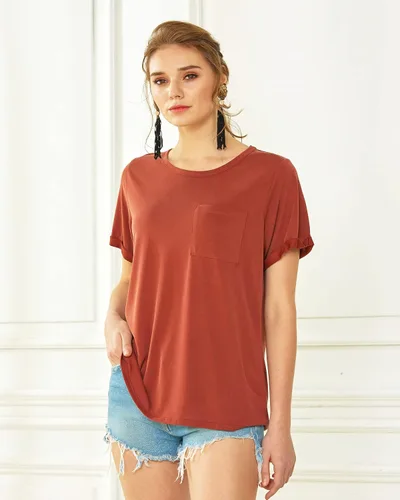 Vista 4 de noflik Camiseta básica de manga corta con cuello redondo para mujer Cupro Modal
