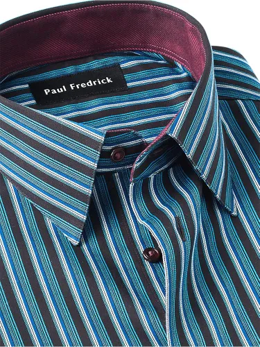 Vista 3 de Paul Fredrick Camisa de vestir a rayas de algodón sin hierro para hombre de ajuste clásico