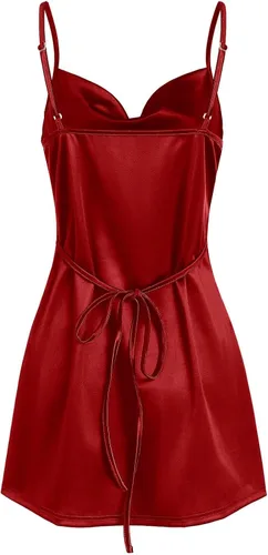 Vista 3 de ZAFUL Vestido corto de satén sin mangas con tirantes delgados para mujer, sexy, cuello redondo, sedoso, vestido de fiesta de cóctel