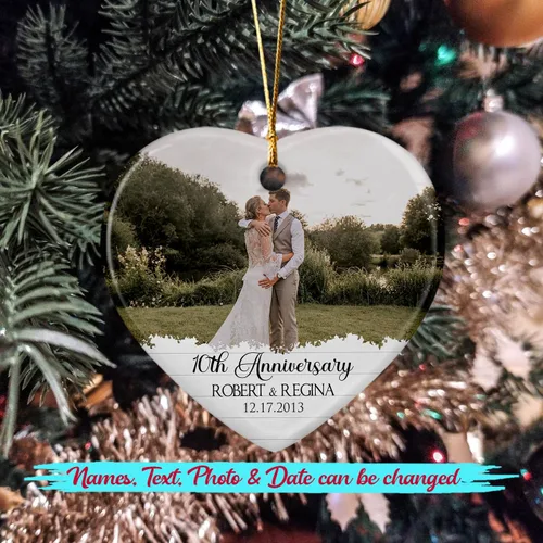 Vista 2 de Adorno Colgante de Cerámica con Foto Personalizada, Añade Cualquier Imagen Adorno de Aniversario Regalo para Él Ella Sr. Sra., Foto Personalizada
