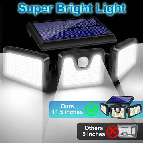 Vista 2 de AmeriTop Luces solares para exteriores, de 800 lúmenes, inalámbricas, con sensor de movimiento solar LED, 3 cabezas ajustables, iluminación