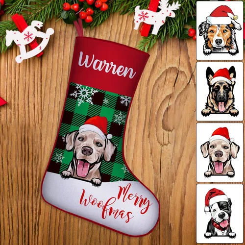 Vista 33 de Medias de Navidad de raza de perro personalizadas con texto de nombre, regalos de decoración de calcetines de Navidad personalizados para perros