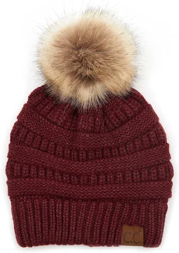 Vista 48 de Gorro unisex liso con pompón y ribete (HAT-43) de C.C Hatsandscarf Exclusives Marfil