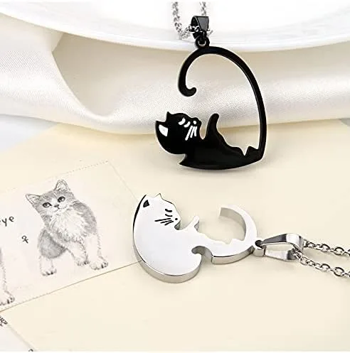 Vista 5 de Regalo de aniversario de Navidad para amigos, marido, esposa, collar de amistad de gato para 2 niñas y niños, collares a juego para mejores amigos
