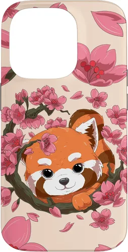 Vista 16 de Funda para iPhone 15 Pro Cute Red Panda y Sakura Cherry Blossom