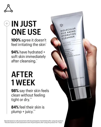Vista 3 de Allies of Skin Limpiador facial de amino de seda hidratante Lavado facial diario suave con vitamina C, astaxantina y aceite de moringa