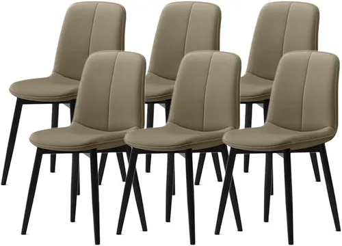 Vista 25 de Juego de sillas de comedor modernas, de piel sintética con asiento tapizado de 1.6 in, patas de acero al carbono de mediados de siglo, silla Beige