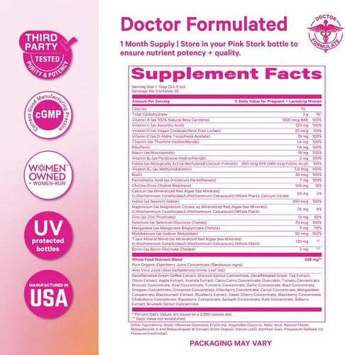 Vista 6 de Pink Stork Vitaminas prenatales líquidas: mezcla orgánica de alimentos integrales + folato + hierro + zinc + vitamina C + saúco + biotina, mejor