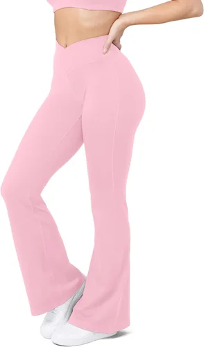 Vista 77 de HEGALY Pantalones de yoga acampanados para mujer, leggings cruzados, suaves, de cintura alta, pantalones casuales de entrenamiento con corte de bota
