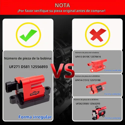 Vista 2 de Paquete de 8 bobinas de encendido Red Square UF271 y juego de bujías