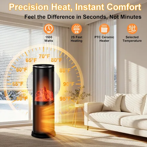 Vista 2 de Uthfy Calentador de espacio, 1500 W, eléctrico, portátil, de cerámica PTC, para uso en interiores, con termostato, control remoto, temporizador