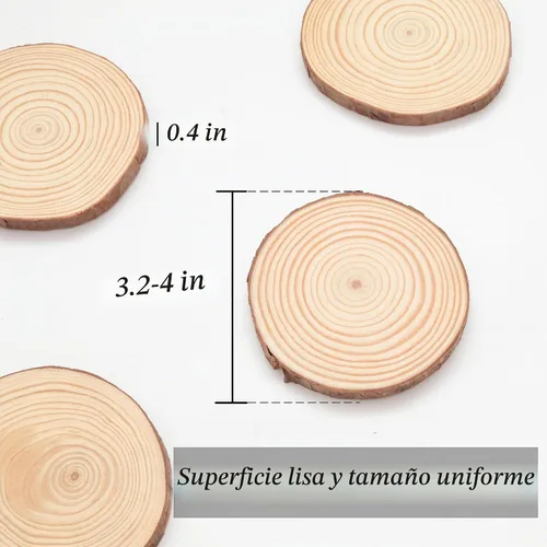 Vista 2 de Rebanadas de madera natural sin terminar: círculos de 3.2-4 pulgadas - 30 piezas con corteza para manualidades, adornos de bricolaje y arte