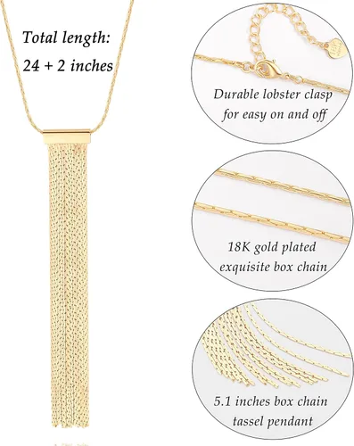 Vista 4 de PERNNLA PEARL Collar largo con colgante de disco para mujer, chapado en oro de 18 quilates, cadena de suéter de moda