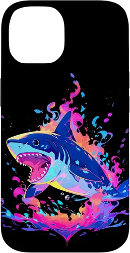 Vista 4 de iPhone 16 Colorful Shark, Spirit Animal, Multicolor Art, Case