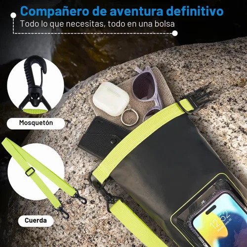 Vista 4 de Pelican Marine Bolsa impermeable IP68 de 2L con rollo superior - Mochila impermeable con funda/bolsa para teléfono - Accesorios para canotaje