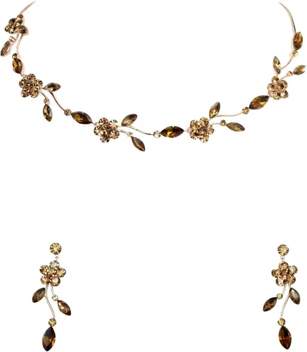 Vista 52 de Faship - Juego de collar y aretes con cristales de imitación florales AB