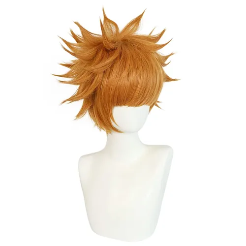 Vista 4 de Kunigami Rensuke - Peluca para cosplay con bloqueo azul, peluca corta y rizada naranja para hombres y niños, peluca sintética para anime