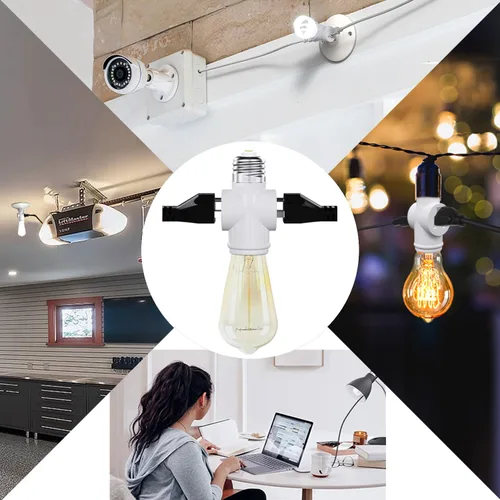 Vista 6 de Adaptador de Enchufe de Luz, Convierta Enchufe de Luz E26 a Adaptador de Enchufe de 3 Puntas y Enchufe de Bombilla, 1 Paquete (Blanco)