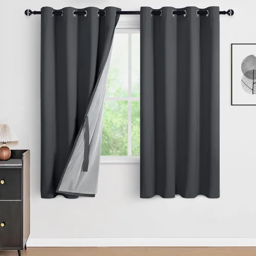 Vista 125 de DWCN - Cortinas 100% opacas para dormitorio con forro negro, cortinas de ventana de doble capa con aislamiento térmico que oscurecen toda la Azul