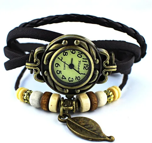 Vista 3 de yunanwa Paquete de 6 relojes de mujer Vintage Wrap Around Bead Leaf Bracelet Quartz Wholesale Set