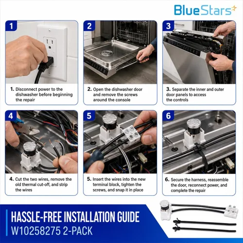 Vista 8 de BlueStars W10258275 Fusible térmico bimetálico para lavavajillas, compatible con lavavajillas Whirlpool Kenmore, instrucciones claras incluidas