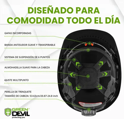 Vista 5 de GREEN DEVIL Casco protector de seguridad para motosierra, casco forestal con visera integrada de malla, protector facial de malla, orejeras 4 en 1