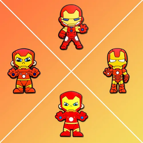 Vista 4 de 15 dijes de cocodrilo de Iron Man para decoración de zapatos de zueco, accesorios de superhéroes para niños y hombres, recuerdos de fiesta, Metal