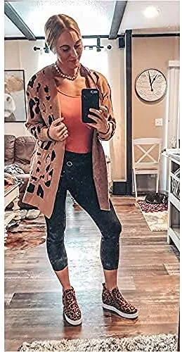 Vista 8 de ZESICA Suéter de punto de manga larga con estampado de leopardo para mujer suéter tipo cardigan para exteriores