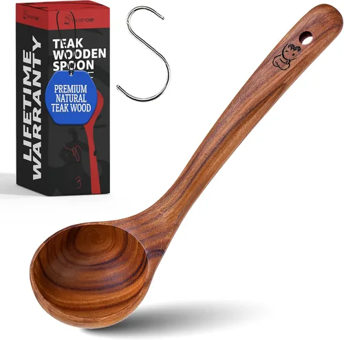 Vista 16 de PriorityChef - Cuchara larga de madera para cocinar, cuchara de cocina grande de teca duradera para servir, revolver y uso diario, segura