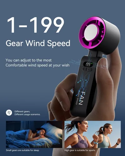 Vista 4 de Kimguard Ventilador Turbo Portátil de Mano con Enfriador de Hielo, Velocidad (1-199) 5500mAh Ventilador Personal Recargable
