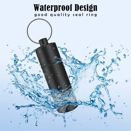 Vista 5 de Pastillero pequeño impermeable llavero pastillero portátil contenedor de píldoras de viaje caja de metal con llavero para acampar al aire libre