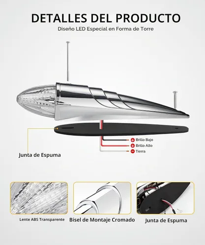 Vista 3 de Partsam 5 pcs Luces Marcadoras de Cabina Torpedo Ámbar, Luces de Techo Cromadas, Luces LED de Gálibo Superior con Doble Luminancia Compatibles