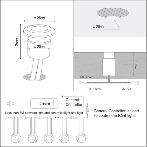 Vista 6 de Kit de luces LED para cubierta, IP67, impermeable, regulable, luz decorativa empotrable para exteriores, jardín, baldosas, escaleras, esquina