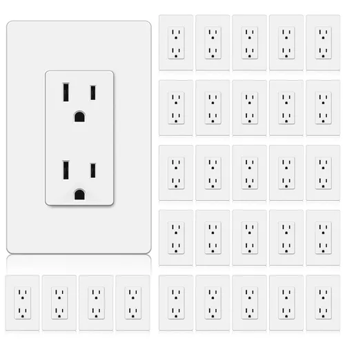 Vista 14 de BESTTEN Paquete de 20 tomas de corriente decoradora de pared de 15 amperios, no resistente a manipulaciones, placa de pared incluida