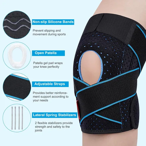 Vista 2 de Rodillera para mujeres y hombres, talla grande, con estabilizadores laterales y almohadilla de gel para rótula para aliviar el dolor de rodilla