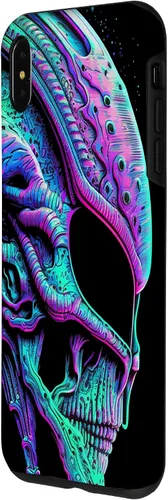Vista 14 de iPhone 13 Pro Trippy Vaporwave Alien Head Skull Dripping Paint UFO Art Case