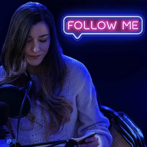 Vista 3 de Lumoonosity Letrero de neón Follow Me – Luces de neón «Follow Me» alimentadas por USB para transmisores/influenciadores/jugadores, letreros LED