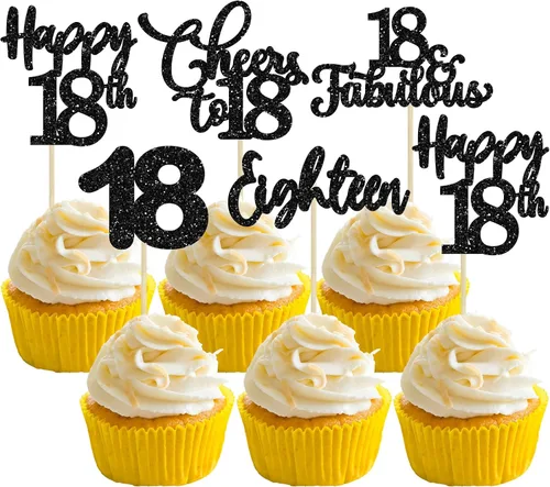 Vista 11 de Paquete de 30 adornos para cupcakes con purpurina de doble dígito para cumpleaños de 10 años, para cumpleaños, aniversario, fiesta, suministros