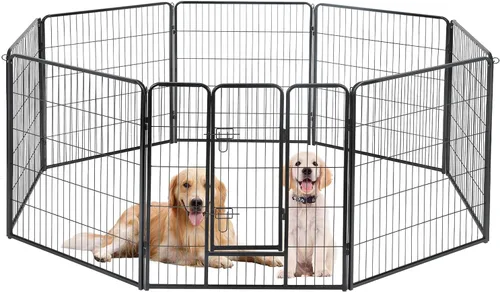 Vista 8 de Corralito para perros para interiores, corralito de juego para cachorros para interiores y exteriores, valla de metal de 8 paneles con puertas