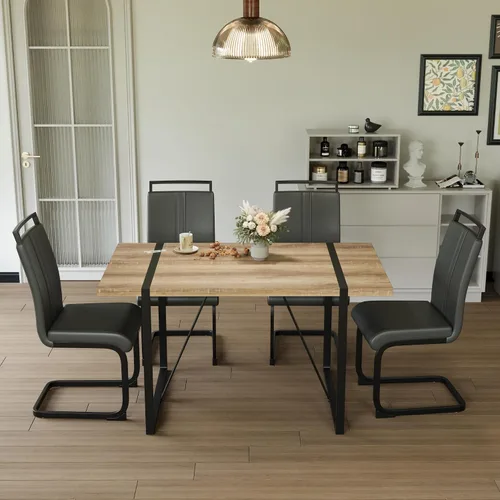 Vista 17 de Juego de mesa de comedor de cristal moderno para 4, juego de mesa de cocina rectangular, juego de mesa de comedor de 5 piezas con 1 mesa de vidrio