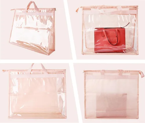 Vista 4 de Vercord Bolso de PVC transparente sin polvo, a prueba de humedad, organizador de bolsa de almacenamiento con asa y cremallera, ahorra espacio