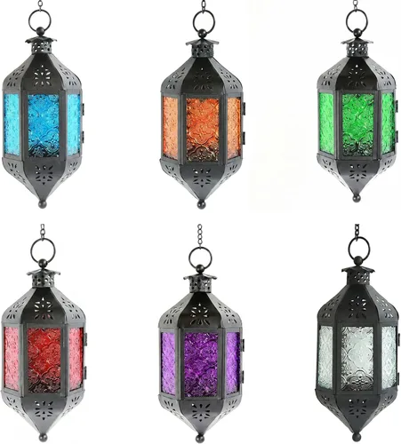 Vista 17 de Vela Lanterns Farol portavelas decorativo marroquí colgante de 11.5 pulgadas, portavelas para interiores y exteriores, para patio, porche, ramadán
