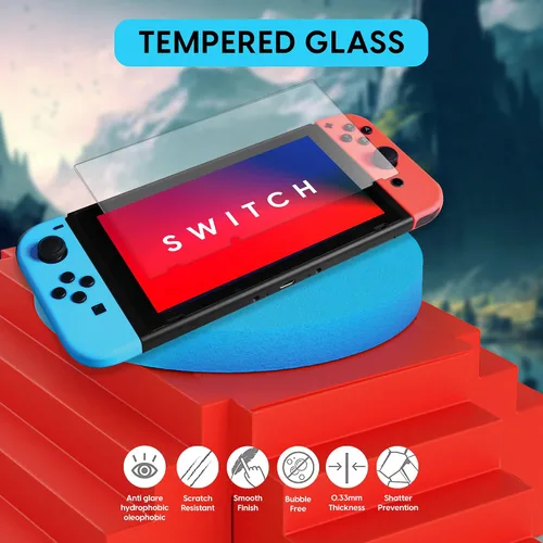 Vista 4 de TALK WORKS Super Combo Pack Accessories for Nintendo Switch - 2 Grips, 2 Wheel Controller Grips, 2 Game Card Holders, 1 Charging Dock, Thumb Grips