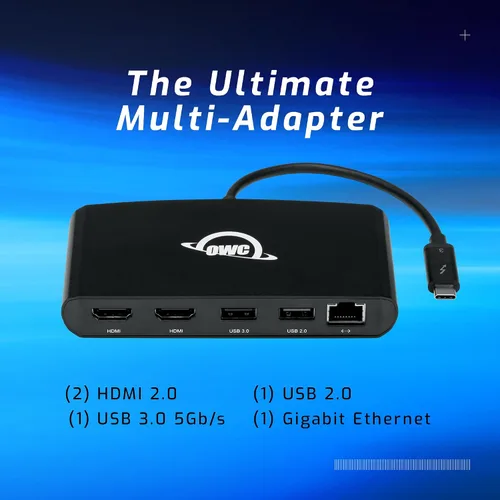 Vista 2 de OWC Thunderbolt mini Dock, Bus-Powered 5-Port Multi-Adapter with Dual 4K HDMI, Dual USB, Gigabit Ethernet, Integrated 7.2-inch TB Cable, for TB
