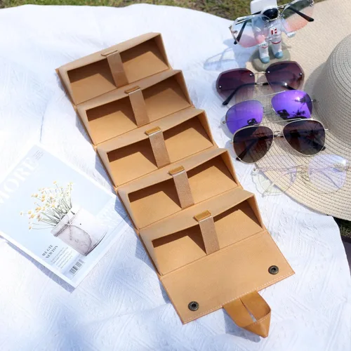 Vista 6 de Besforu Estuche para lentes de sol para hombres o mujeres, estuche rígido para múltiples anteojos, caja portátil con 5 ranuras para organizar gafas