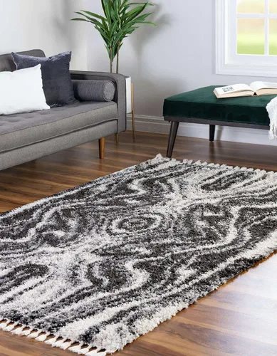 Vista 3 de Unique Loom Hygge Shag Collection - Alfombra rectangular de 2 pies 2 pulgadas x 3 pies 1 pulgada, color negro y blanco/gris