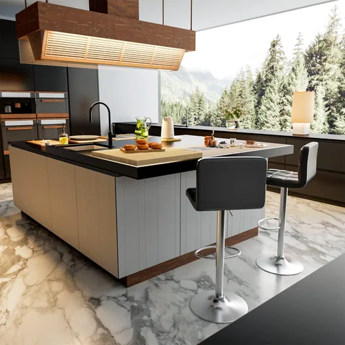 Vista 2 de Homall - Taburetes de bar de cuero sintético, con altura ajustable, giratorios, hidráulicos sin brazos, taburete de bar y cocina cuadrado de altura
