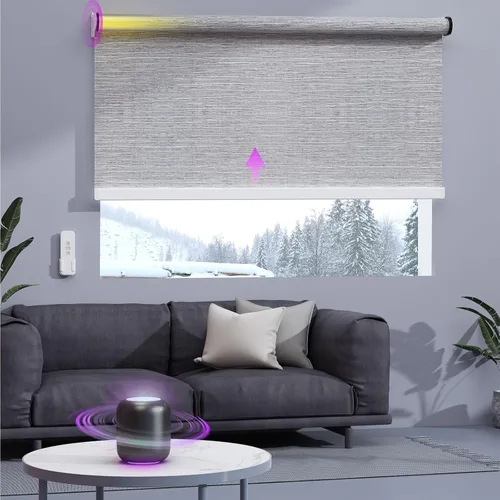 Vista 24 de Astomi Persianas enrollables motorizadas para ventanas, persianas inteligentes opacas para interiores, control remoto y de voz sin esfuerzo