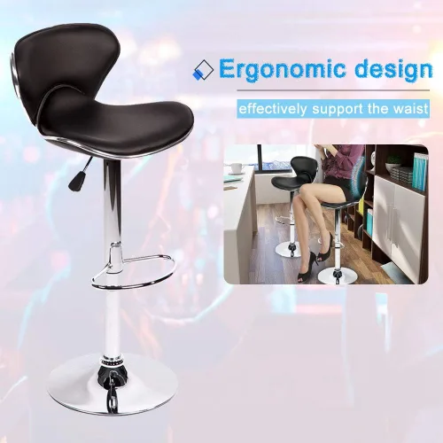 Vista 3 de Taburetes de bar Taburete giratorio de altura ajustable con parte trasera de cuero sintético duradero moderno alto comedor silla bar taburete